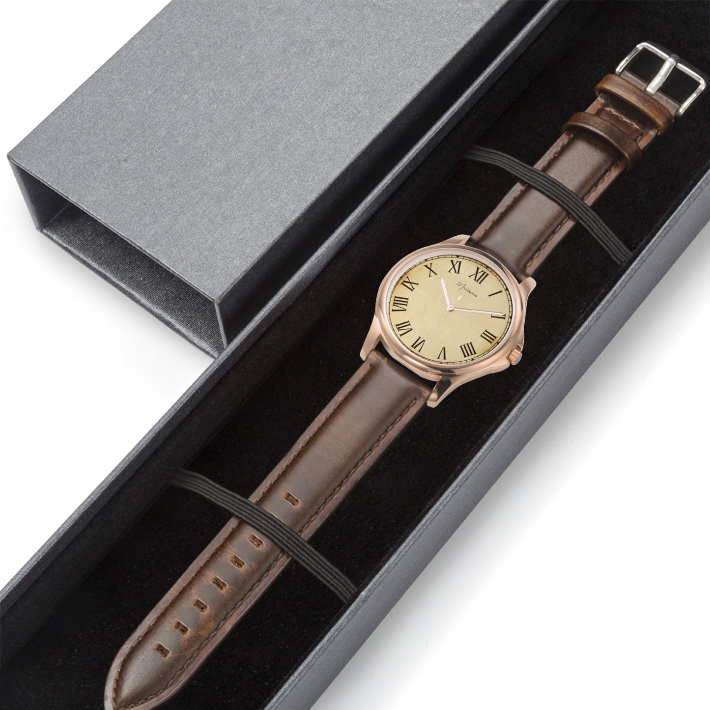 Marchetto Classic Leather Strap Quartz Watch (Rose Gold)