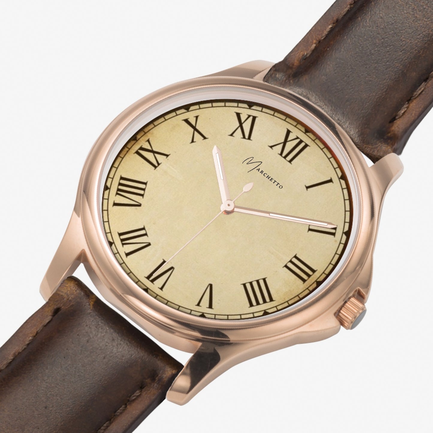 Marchetto Classic Leather Strap Quartz Watch (Rose Gold)