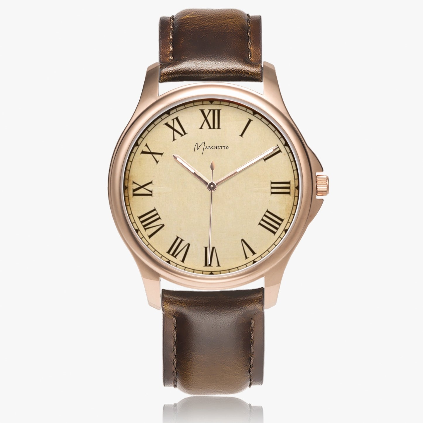 Marchetto Classic Leather Strap Quartz Watch (Rose Gold)